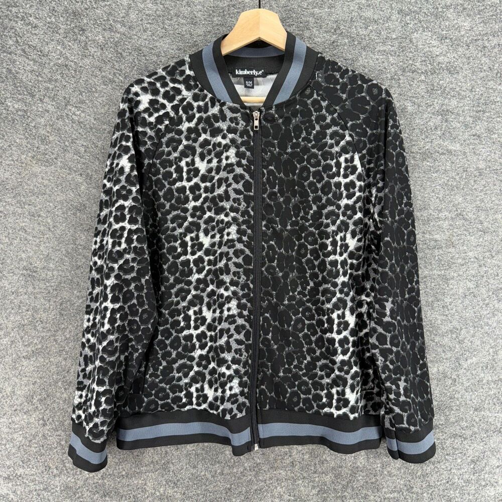 Kimberly.c Bomber Jacket Women S/M Black Animal Print Full Zip Long Sleeve
